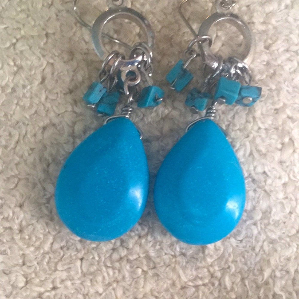🟥Turquoise & Silver Drop/Dangling Vintage Earrings, Handcrafted